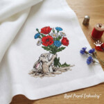 Rabbit with a bouquet of poppies daisies and cornflowers - 5 sizes