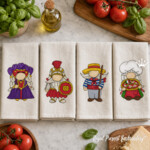 Italian Gnomes Mini Set of 4 Machine Embroidery Designs for Small Hoops - 4 sizes