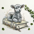 Lamb of God sits on the Bible Medium - 4 sizes