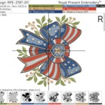 Large American Flag Bow Machine Embroidery Design - 5 Sizes