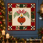 Lattice Christmas Finial with Red Bow Machine Embroidery Design – 4 Sizes