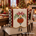 Lattice Christmas Finial with Red Bow Machine Embroidery Design – 4 Sizes