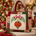 Lattice Christmas Finial with Red Bow Machine Embroidery Design – 4 Sizes