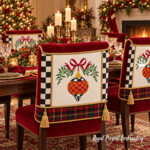 Lattice Christmas Finial with Red Bow Machine Embroidery Design – 4 Sizes