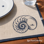 Line Art Vintage Ammonite Seashell Machine Embroidery Design - 3 Sizes