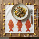 Fish Appliqué Machine Embroidery Design 5x7 for Kitchen Textiles - 5 sizes