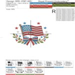 Patriotic American Flag with Bow Machine Embroidery Design - 4 sizes