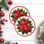 Christmas Poinsettia cup coaster ITH - 4 sizes