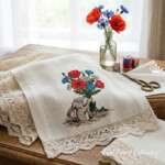 Rabbit with a bouquet of poppies daisies and cornflowers - 5 sizes