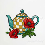 Teapot in an orange checkered pattern with poppies - 4 sizes