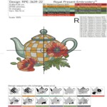 Teapot in an orange checkered pattern with poppies - 4 sizes