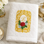 Golden Baroque Rose Monogram Frame Machine Embroidery Design - 3 sizes