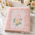 Golden Baroque Rose Monogram Frame Machine Embroidery Design - 3 sizes
