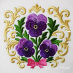 Baroque ornament with pansies and a bow - 3 sizes
