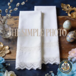Rustic Linen Napkin Mockup with Lace Trim on Dark Farmhouse Table SET