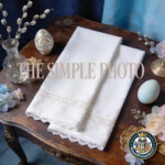 Rustic Linen Napkin Mockup with Lace Trim on Dark Farmhouse Table SET