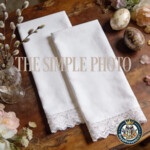 Rustic Linen Napkin Mockup with Lace Trim on Dark Farmhouse Table SET