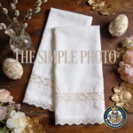 Rustic Linen Napkin Mockup with Lace Trim on Dark Farmhouse Table SET