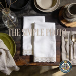 Rustic Linen Napkin Mockup with Crochet Trim SET