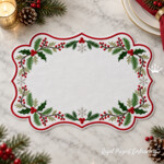 Scalloped Christmas Placemat with Fir Branches and Berries In the Hoop - 7 sizes