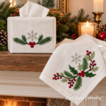 Coin de serviette de Noël et branches de sapin — Ensemble de motifs de broderie machine, 5 tailles
