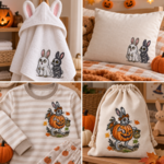 Small Halloween Bunny Machine Embroidery Design Set: Pumpkin, Ghost & Skeleton - 5 Sizes