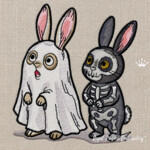 Large Halloween Bunny Costume Set: Pumpkin, Ghost and Skeleton Machine Embroidery Designs