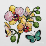 Orchids and butterfly set Medium in 4 sizes