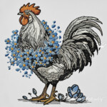 Spring Rooster with wreath forget-me-nots - 3 sizes
