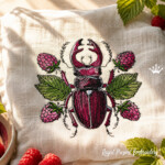 Stag Beetle with Berries Machine Embroidery Design - 4 sizes