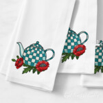 Checkered Turquoise Teapot with poppies - 4 sizes