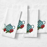 Checkered Turquoise Teapot with poppies - 4 sizes