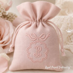 Scalloped Mini Monogram Frame with 3D Bow Machine Embroidery Design - 4 Sizes