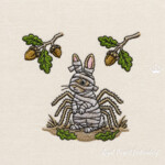 Tiny Mummy Bunny with Oak Branches Machine Embroidery Design – 6 Sizes