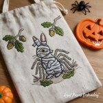 Mummy Bunny with Spider Legs and Acorns Machine Embroidery Design – 5 Sizes