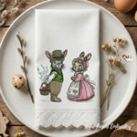 Two Vintage Easter Bunnies Set - 3 sizes