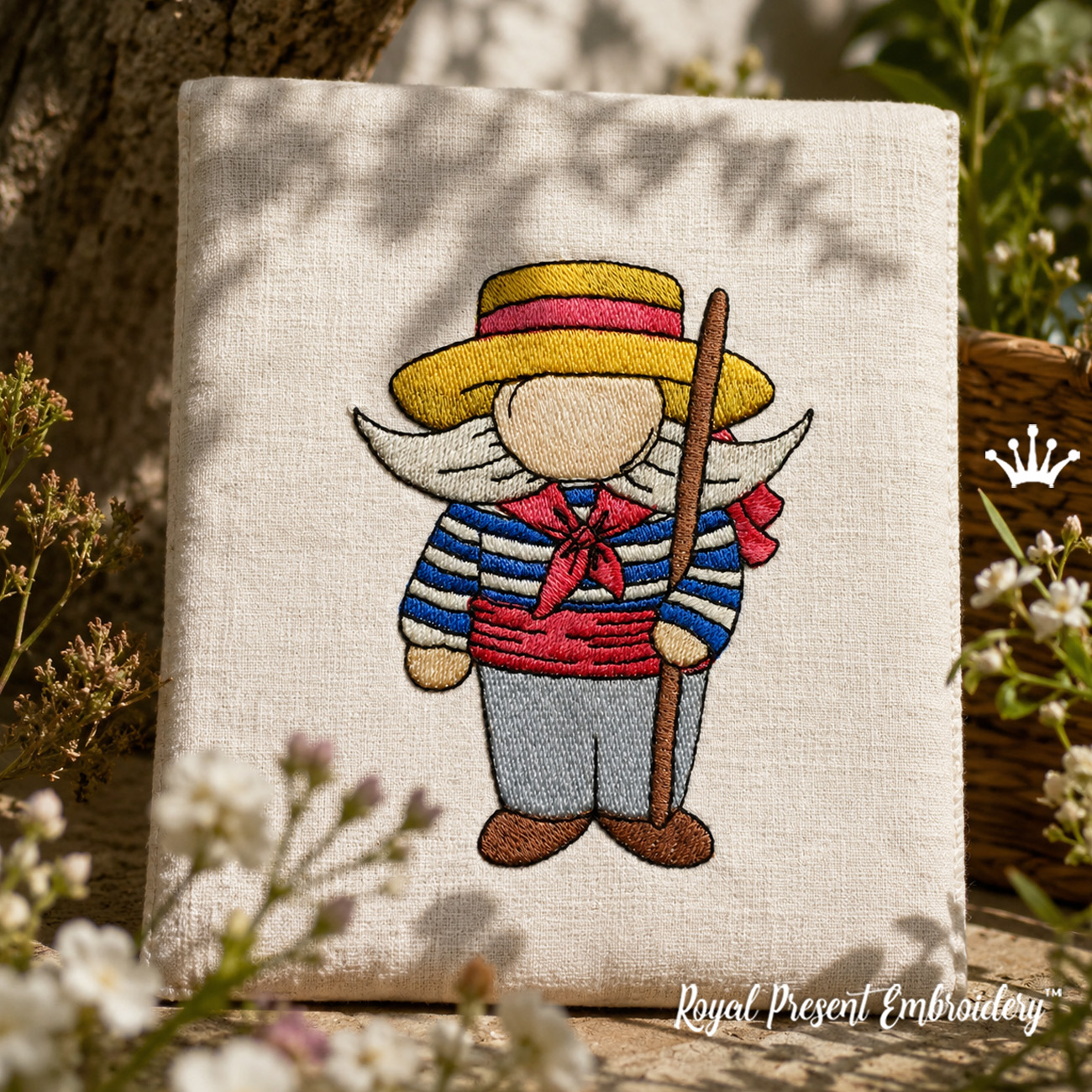 Venice Gondolier Gnome Machine Embroidery Design