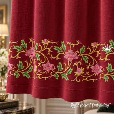 Bordure florale vintage à volutes – Fichier de broderie machine – 2 tailles
