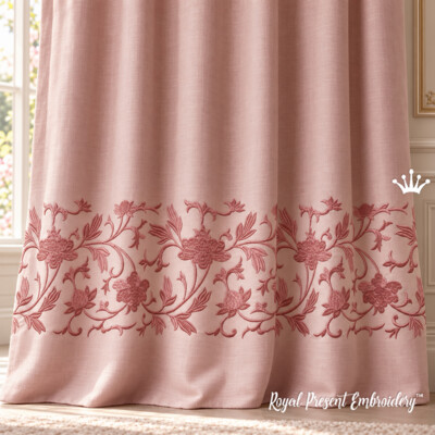 Bordure florale vintage à volutes – Fichier de broderie machine – 2 tailles