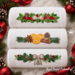 Christmas Towel Borders Machine Embroidery Design Set - 3 Designs, 2 Sizes