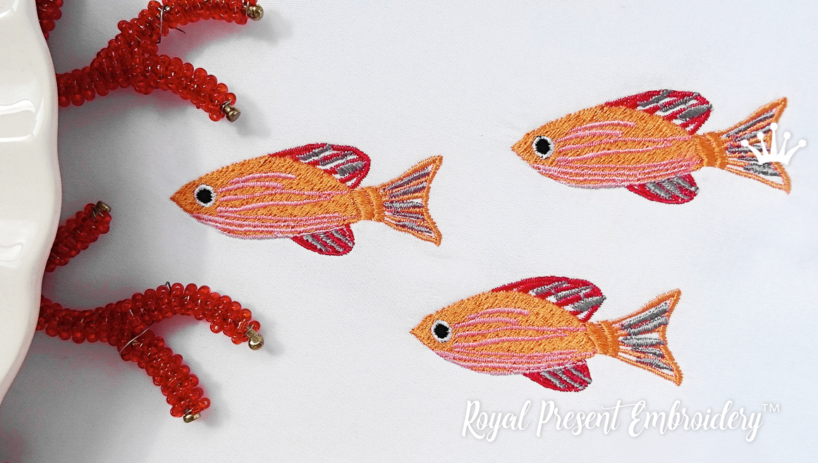 Machine Embroidery Design Group of fish - 2 sizes