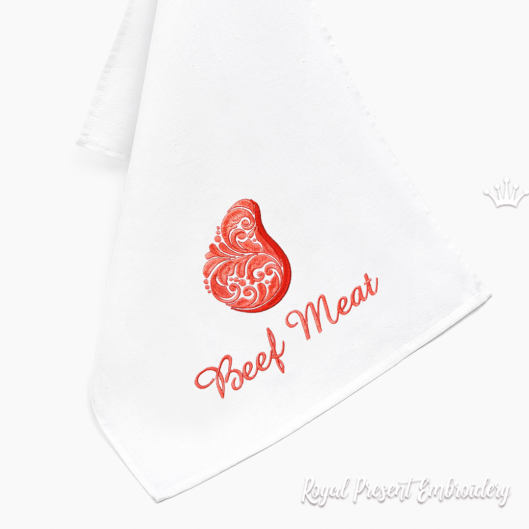 Ornate Beef Meat Machine Embroidery Design 3 sizes Royal Present