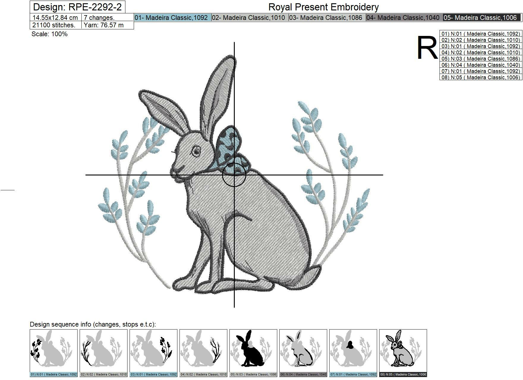 Easter Bunny with a bow Machine Embroidery Design - 2 sizes | Royal ...
