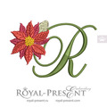 Christmas Letter R with Poinsettia Machine Embroidery Design