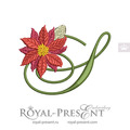 Christmas Monogram S with Poinsettia Machine Embroidery Design