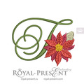 Christmas Monogram T with Poinsettia Machine Embroidery Design