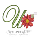 Christmas Letter U with Poinsettia Machine Embroidery Design
