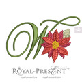 Christmas Letter W with Poinsettia Machine Embroidery Design