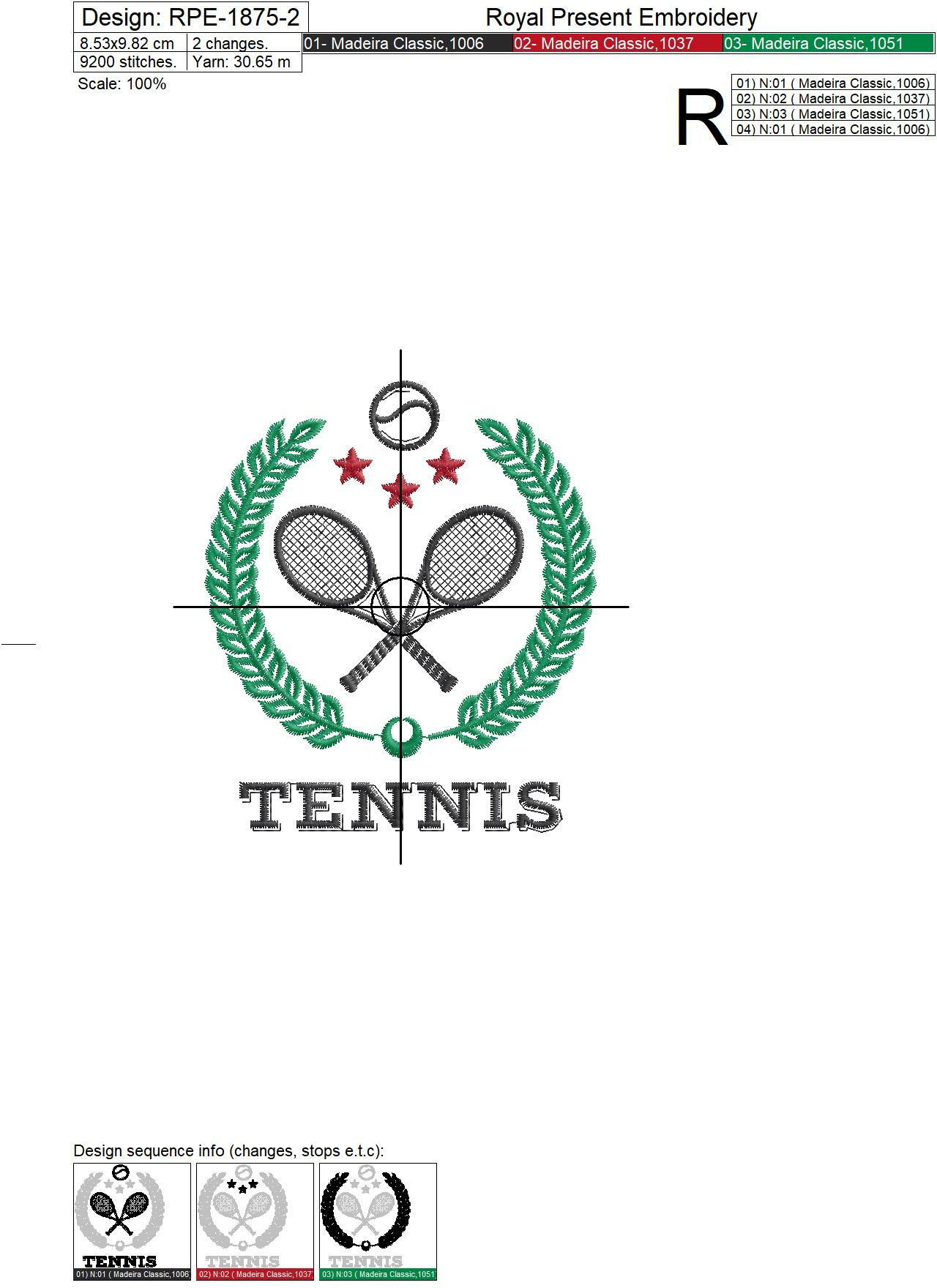Tennis Logo Machine Embroidery Design - 2 sizes | Royal Present Embroidery