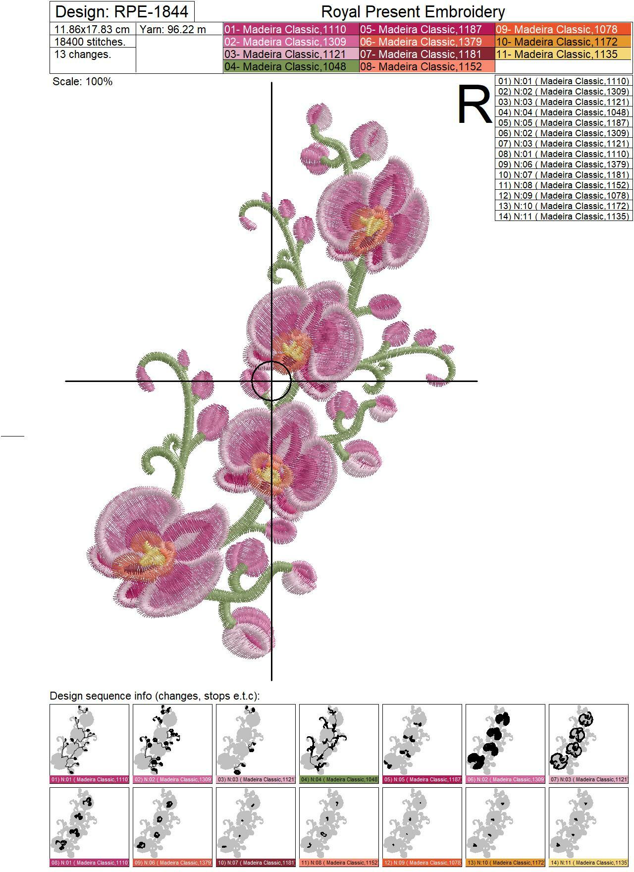 Orchids Machine Embroidery Design - 3 sizes | Royal Present Embroidery